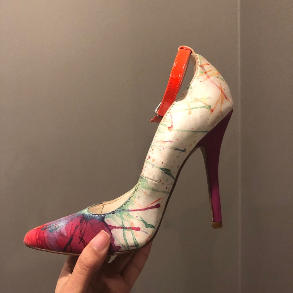 Paint-Splatter Pumps with Ankle Strap by Aldo